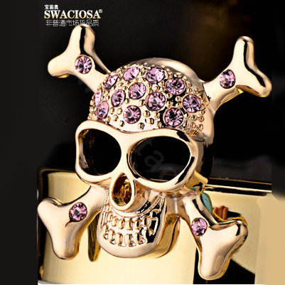 Bling Skull Alloy Crystal Rhinestone DIY Phone Case Cover Deco Kit 30mm - Gold