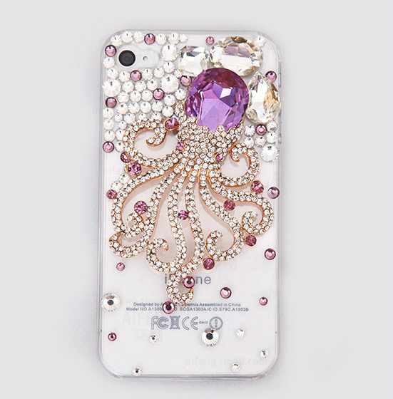 Bling Octopus Alloy Rhinestone Crystal DIY Phone Case Cover Deco Den Kit - Purple
