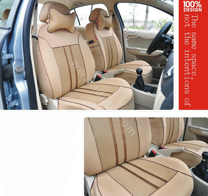 VV Stripe cotton Custom Auto Car Seat Cover Set - Beige Brown