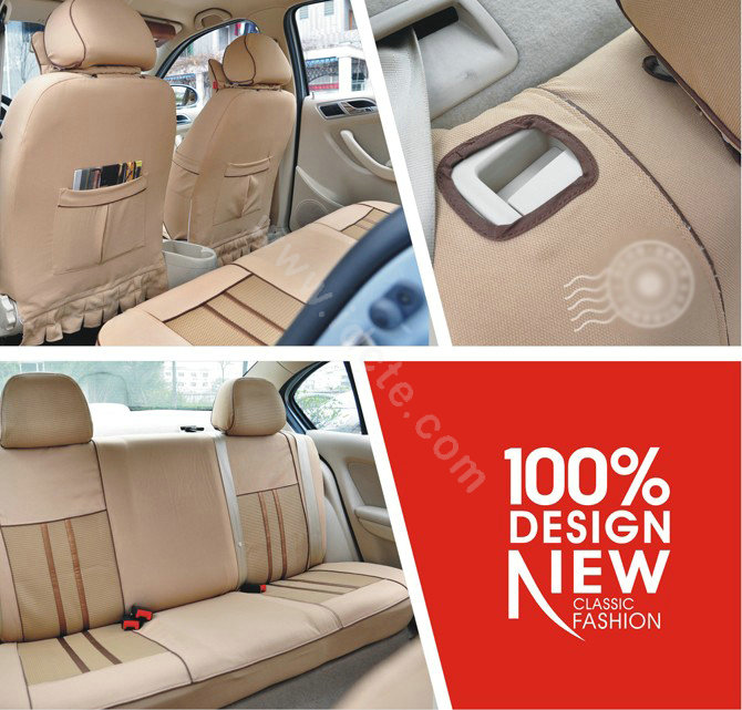 VV Stripe cotton Custom Auto Car Seat Cover Set - Beige Brown