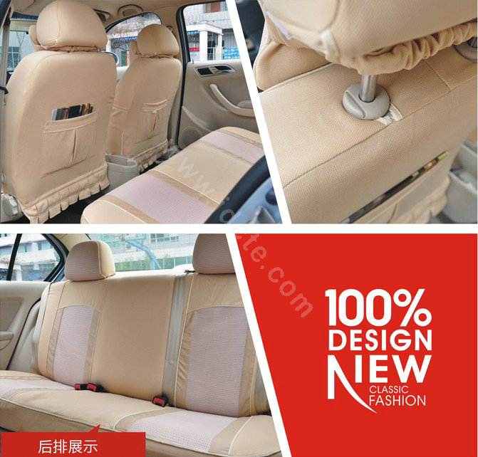 VV Stripe cotton Custom Auto Car Seat Cover Set - Beige Gray
