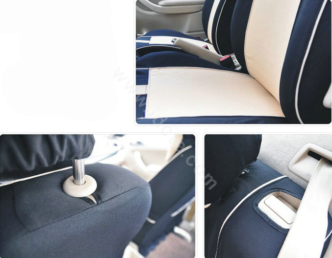 VV Stripe cotton Custom Auto Car Seat Cover Set - Black Beige