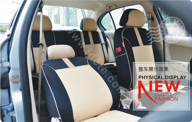 VV Stripe cotton Custom Auto Car Seat Cover Set - Black Beige
