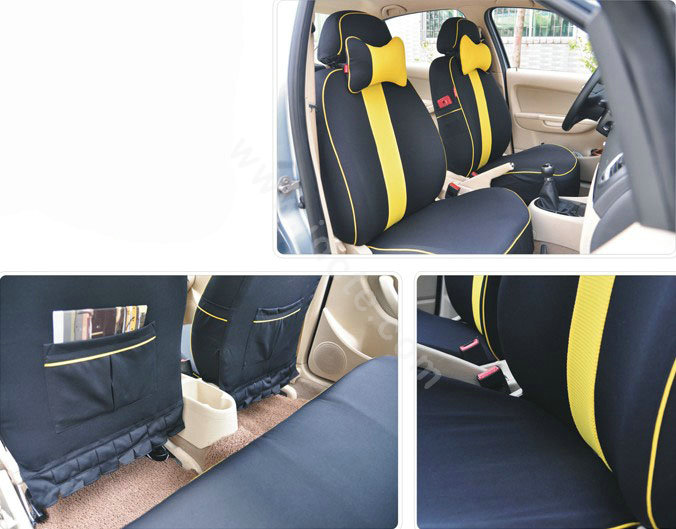VV Stripe cotton Custom Auto Car Seat Cover Set - Black Yellow