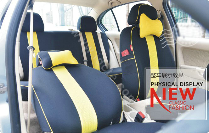 VV Stripe cotton Custom Auto Car Seat Cover Set - Black Yellow