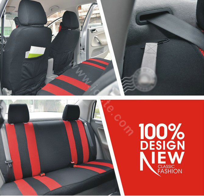 VV Stripe cotton Custom Auto Car Seat Cover Set - Red Black