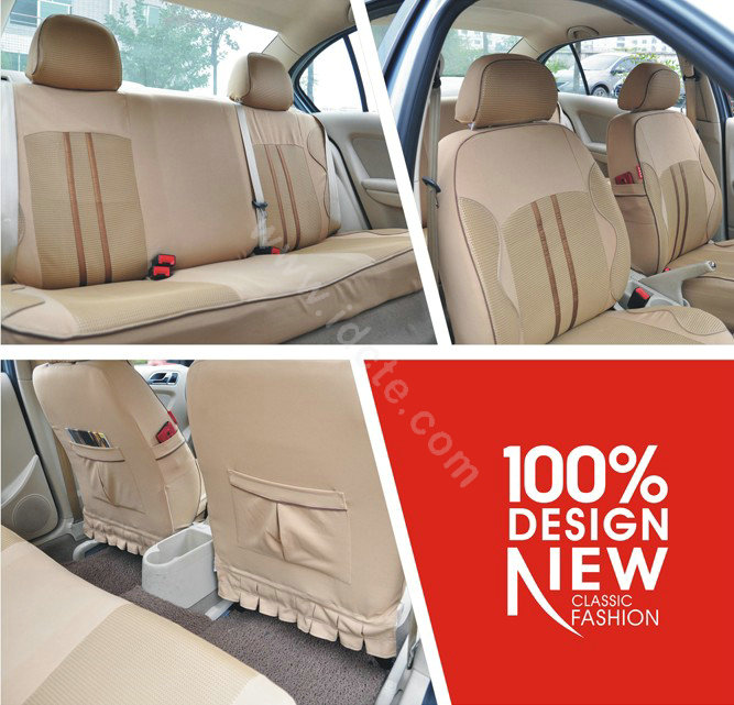 VV Stripe mesh Custom Auto Car Seat Cover Set - Beige Yellow