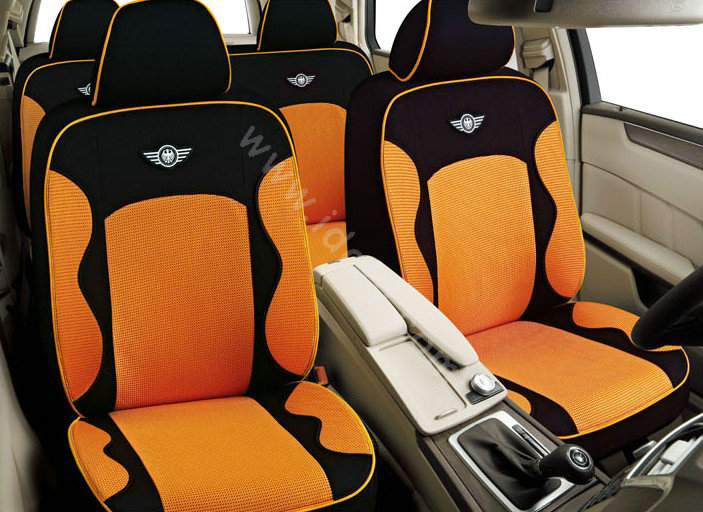 VV knitted fabric mesh Custom Auto Car Seat Cover Set - Orange Black