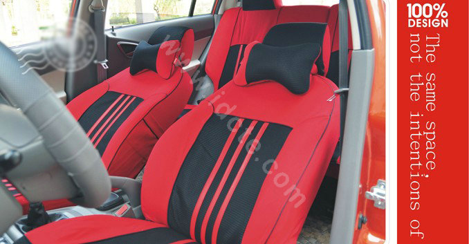 VV mesh Stripe Custom Auto Car Seat Cover Set - Black Red