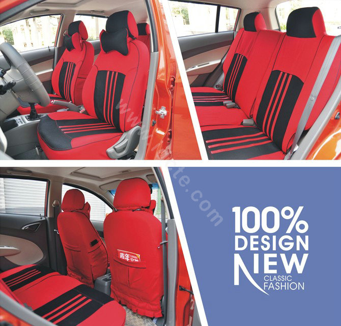 VV mesh Stripe Custom Auto Car Seat Cover Set - Black Red