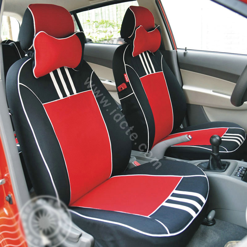 VV mesh Stripe Custom Auto Car Seat Cover Set - Red Black