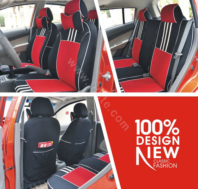 VV mesh Stripe Custom Auto Car Seat Cover Set - Red Black