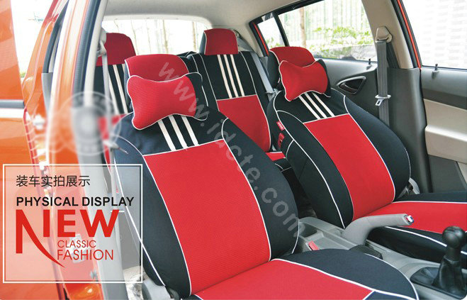 VV mesh Stripe Custom Auto Car Seat Cover Set - Red Black
