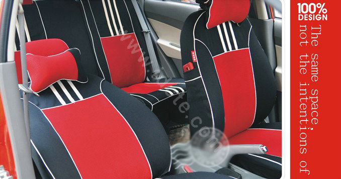 VV mesh Stripe Custom Auto Car Seat Cover Set - Red Black