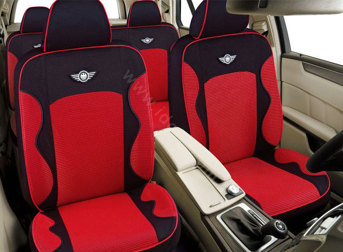 VV knitted fabric mesh Custom Auto Car Seat Cover Set - Red Black