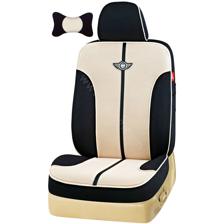 VV knitted mesh Stripe Custom Auto Car Seat Cover Set - Beige Black