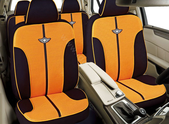 VV knitted mesh Stripe Custom Auto Car Seat Cover Set - Orange Black