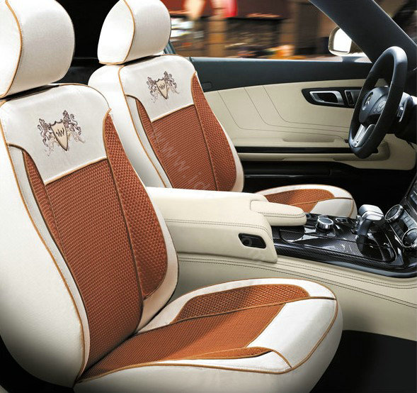 VV satin mesh Custom Auto Car Seat Cover Set - Brown Beige