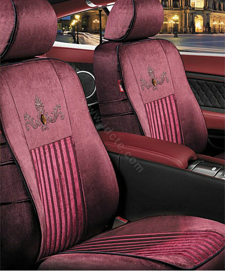 VV stripe camel velvet Custom Auto Car Seat Cover Set - Red