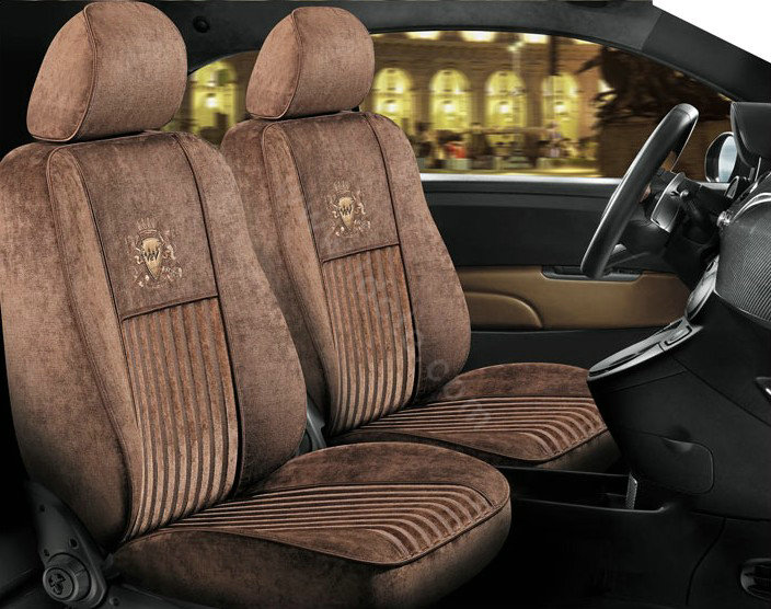 VV stripe velvet Custom Auto Car Seat Cover Set - Coffee