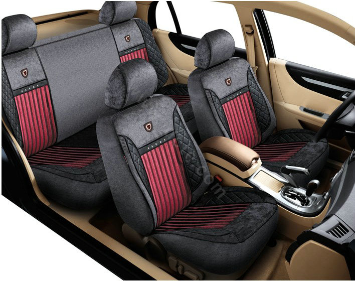 VV velvet Stripe Custom Auto Car Seat Cover Set - Gray Red