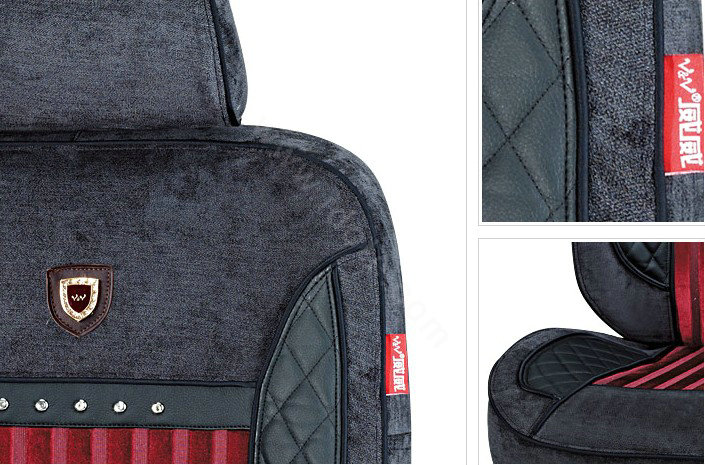 VV velvet Stripe Custom Auto Car Seat Cover Set - Gray Red