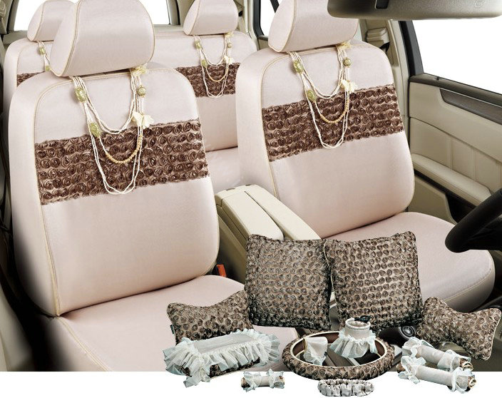 VV 3D flower Lyocell Custom Auto Car Seat Cover Set - Coffee