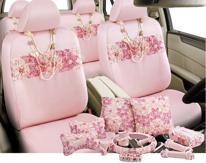 VV 3D flower Lyocell Custom Auto Car Seat Cover Set - Pink