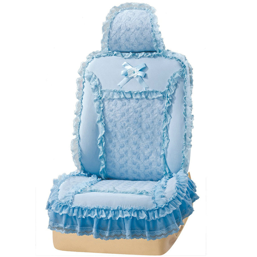 VV 3D satins flower lace Custom Auto Car Seat Cover Set - Blue