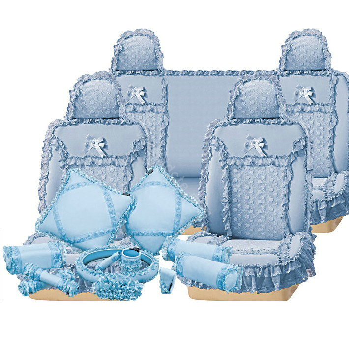 VV 3D satins flower lace Custom Auto Car Seat Cover Set - Blue