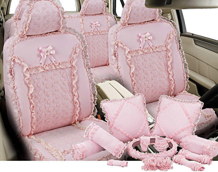 VV 3D satins flower lace Custom Auto Car Seat Cover Set - Pink