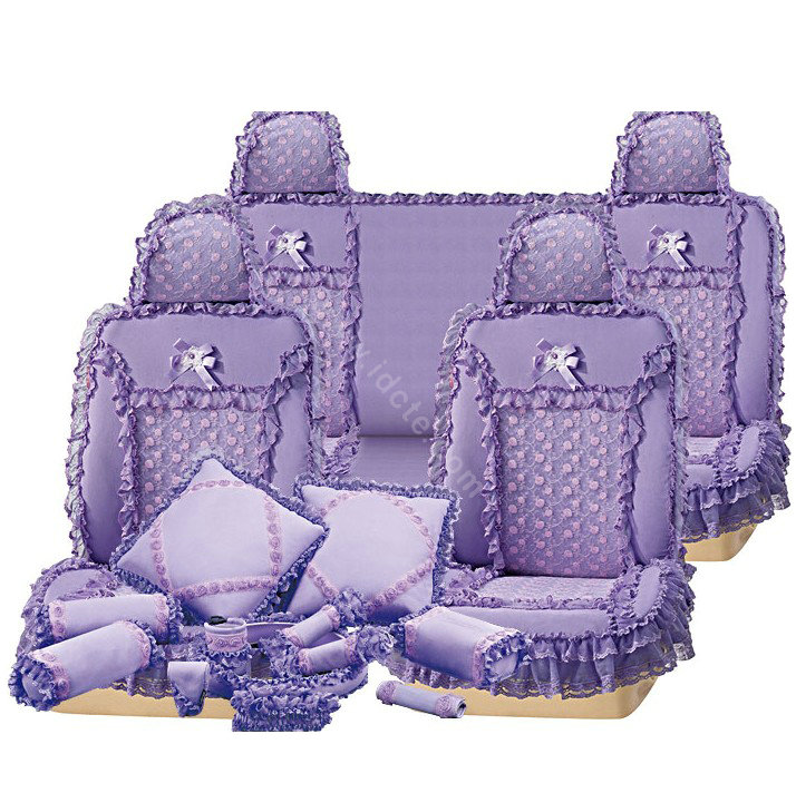 VV 3D satins flower lace Custom Auto Car Seat Cover Set - Purple