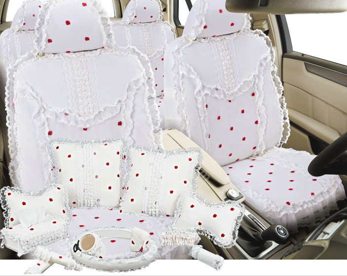 VV 3D satins flower lace Custom Auto Car Seat Cover Set - White