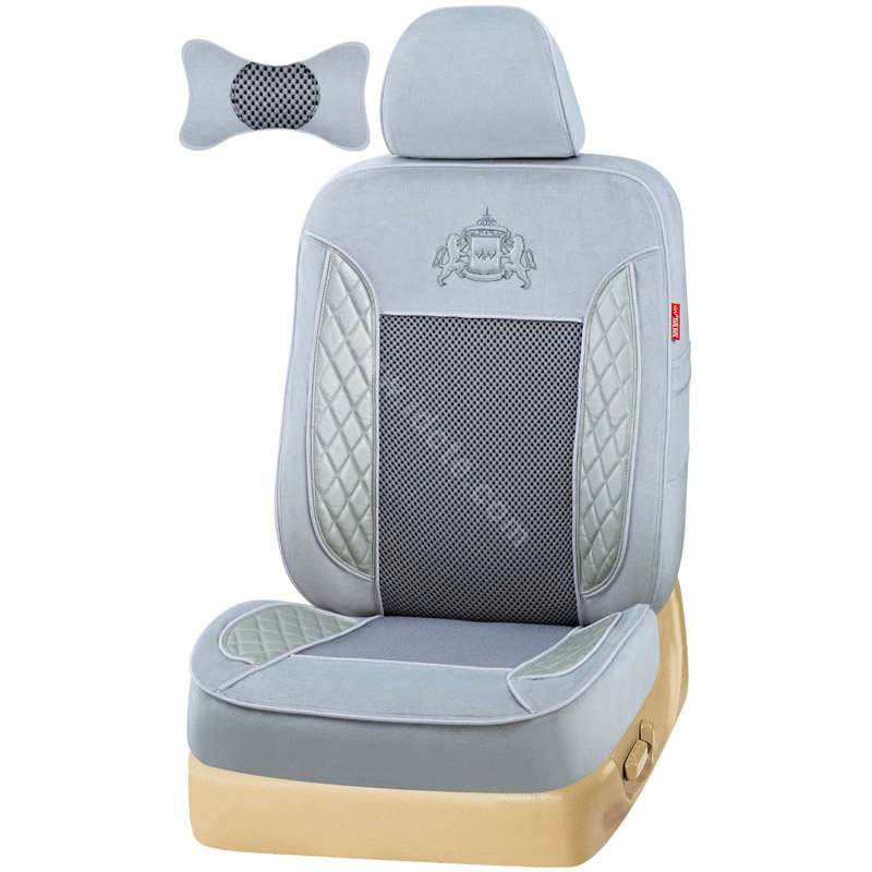 VV camel velvet mesh Custom Auto Car Seat Cover Set - Gray