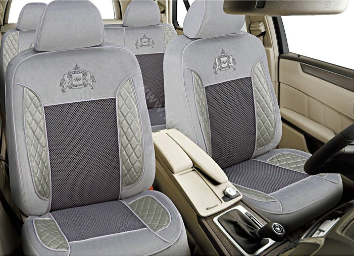 VV camel velvet mesh Custom Auto Car Seat Cover Set - Gray