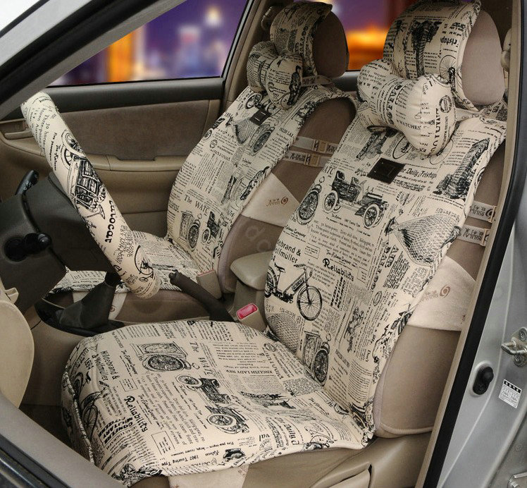 OULILAI British Fashion Cultural Pattern Universal Auto Car Seat Cover Cushion 9pcs - Beige