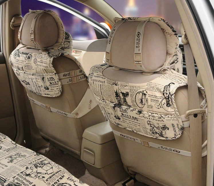 OULILAI British Fashion Cultural Pattern Universal Auto Car Seat Cover Cushion 9pcs - Beige