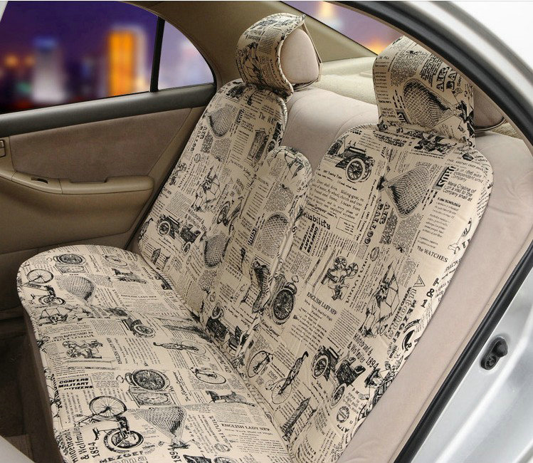OULILAI British Fashion Cultural Pattern Universal Auto Car Seat Cover Cushion 9pcs - Beige