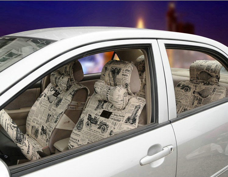 OULILAI British Fashion Cultural Pattern Universal Auto Car Seat Cover Cushion 9pcs - Beige