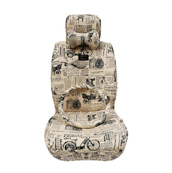 OULILAI British Fashion Cultural Pattern Universal Auto Car Seat Cover Cushion 9pcs - Beige