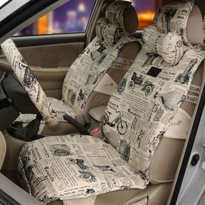 OULILAI British Fashion Cultural Pattern Universal Auto Car Seat Cover Cushion 9pcs - Beige