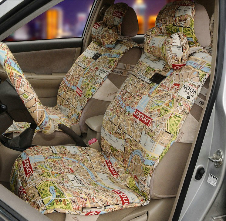 OULILAI British Fashion Traffic line Universal Auto Car Seat Cover Cushion 9pcs - Beige