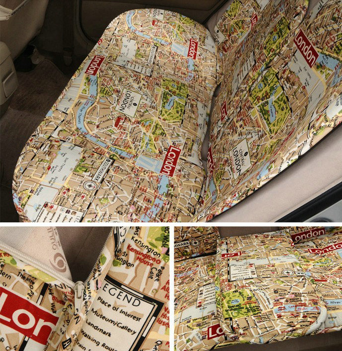 OULILAI British Fashion Traffic line Universal Auto Car Seat Cover Cushion 9pcs - Beige