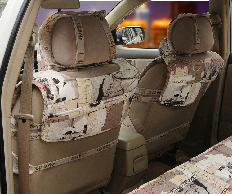 OULILAI British Fashion city pattern Universal Auto Car Seat Cover Cushion 9pcs - Beige
