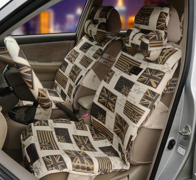 OULILAI British Fashion flag Universal Auto Car Seat Cover Cushion 9pcs - Brown