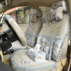 Floral print Bowknot Lace Universal Auto Car Seat Cover Set 21pcs ice silk - Gray