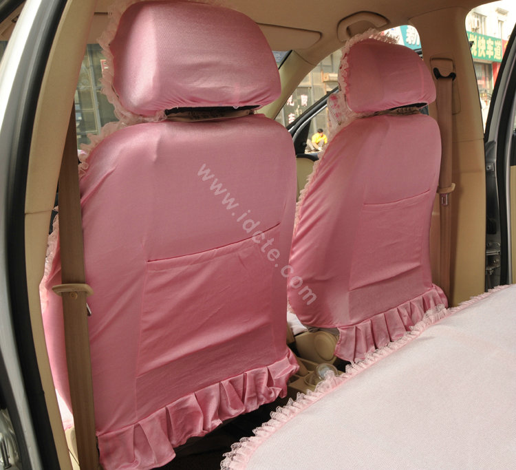 Floral print Bowknot Lace Universal Auto Car Seat Cover Set 21pcs ice silk - Pink