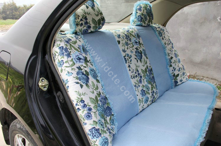 Floral print Lace Bowknot Universal Auto Car Seat Cover Set 21pcs ice silk - Blue