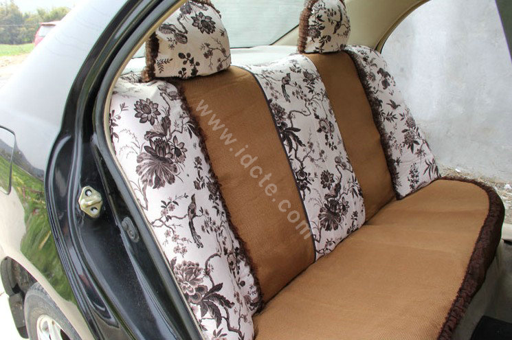 Floral print Lace Bowknot Universal Auto Car Seat Cover Set 21pcs ice silk - Coffee