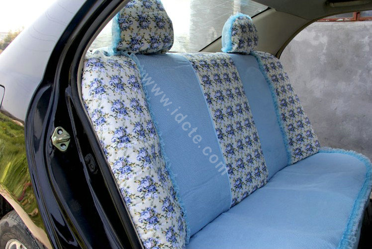 Floral print Lace Bowknot Universal Auto Car Seat Cover Set 21pcs ice silk - Deep Blue